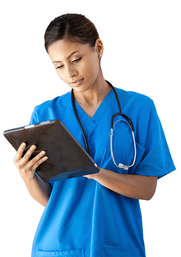 nurse looking at a tablet